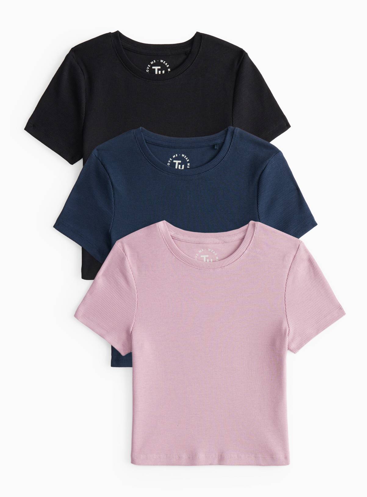 Ribbed Slim Fit T-Shirts 3 Pack 11 years - Image 1